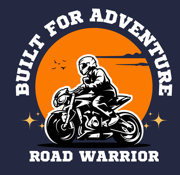 Biker T-shirt Road Warrior Navy Blue Color