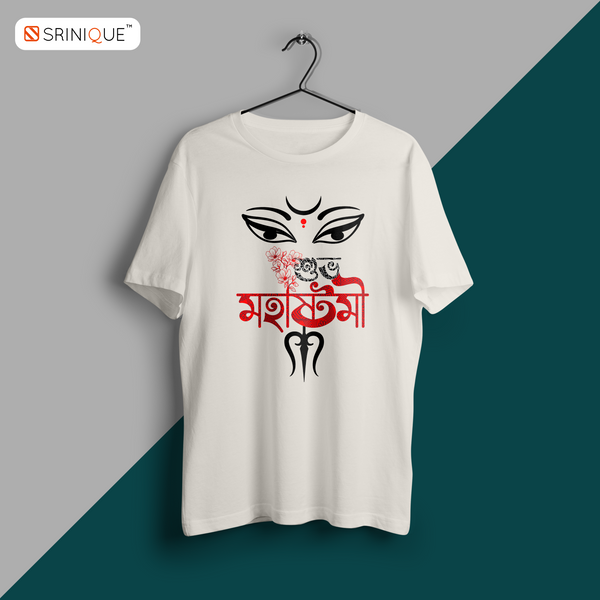 Women White printed T-shirt Mahastami