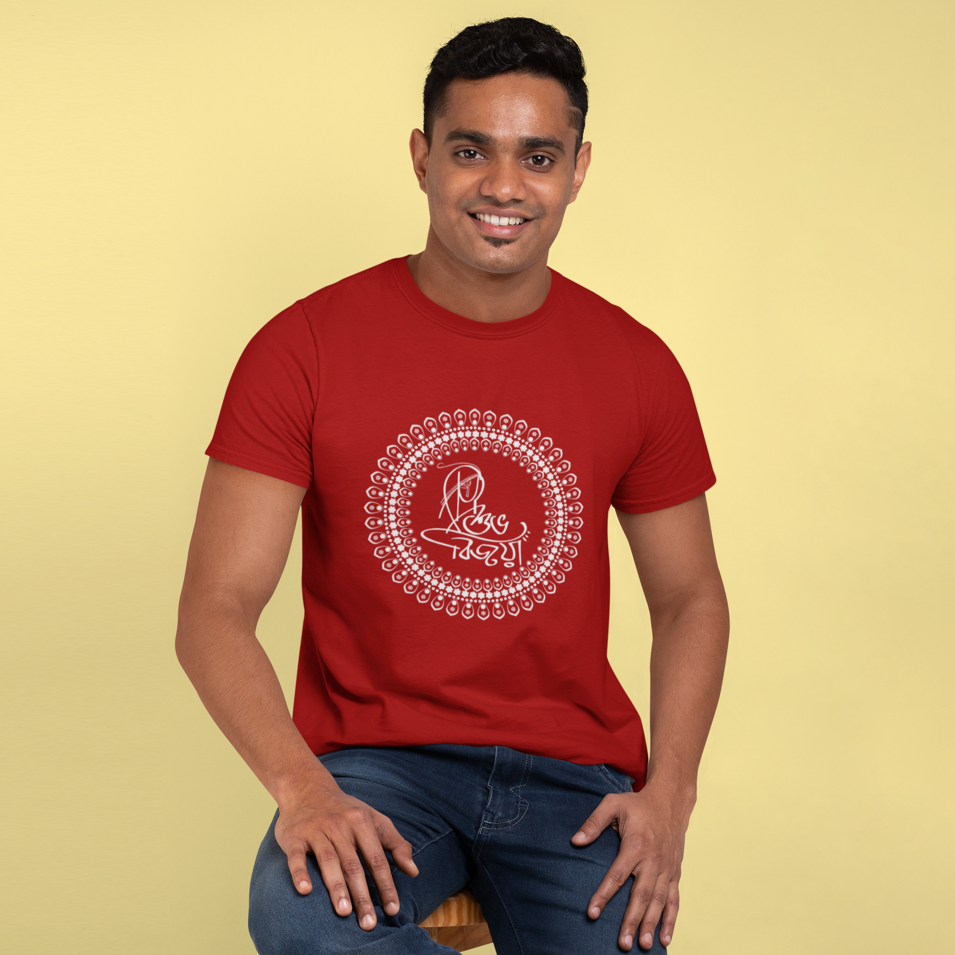 Men's Red T-shirt printed Pujo special Subho Bijaya