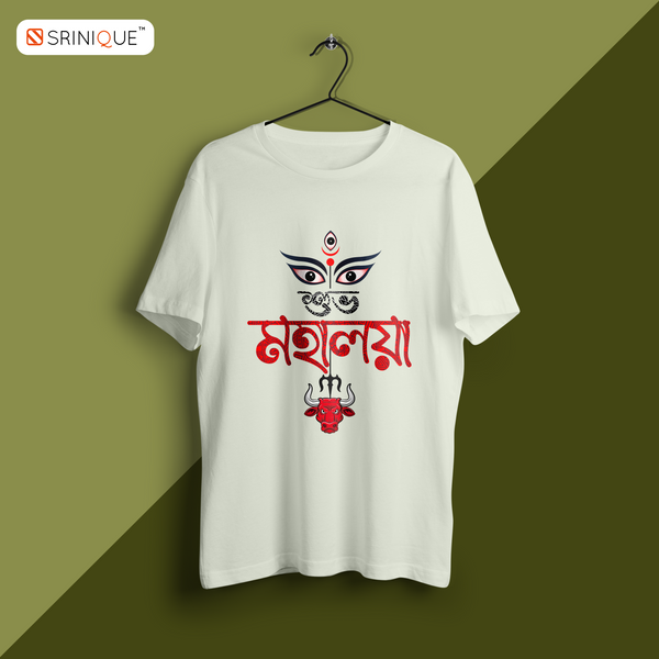 Women White T-shirt Printed Subho Mahalaya