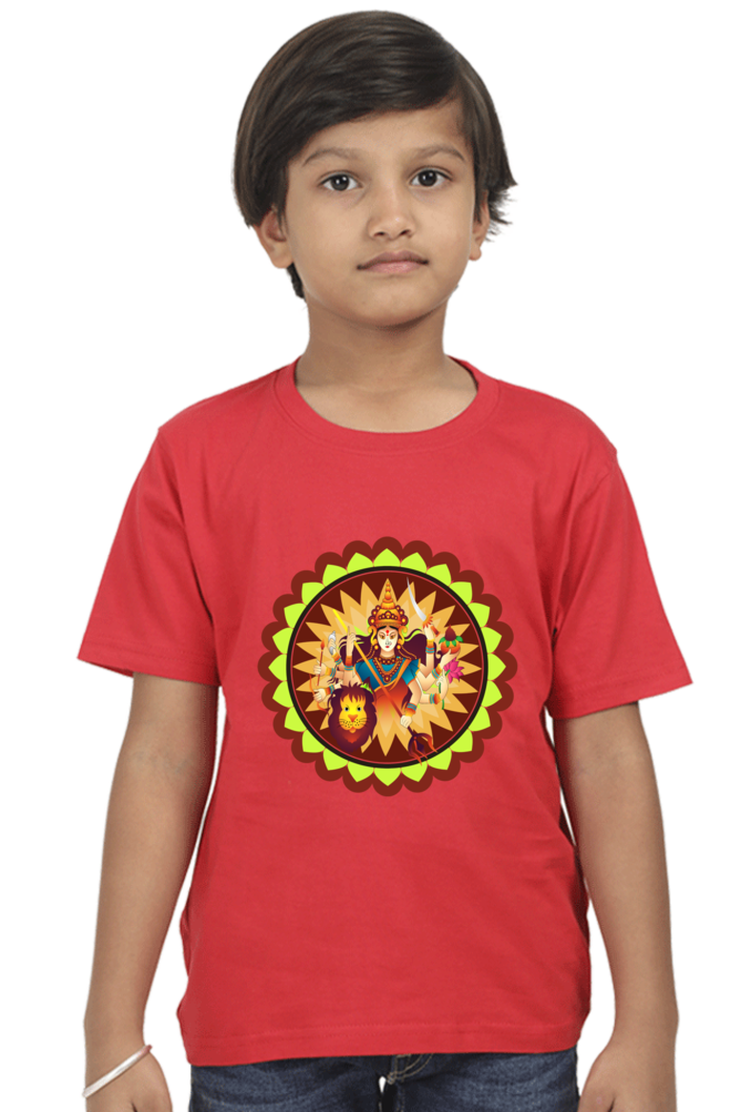 Kids Boy's Durga puja special T-shirt Durga Alpana