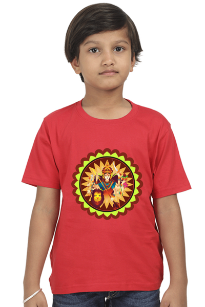 Kids Boy's Durga puja special T-shirt Durga Alpana