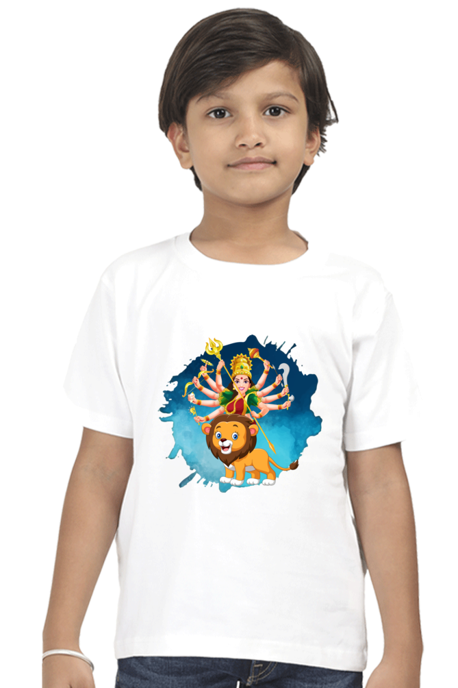 Kid's Boy's Durga Puja special T-shirt Durga with Cute lion